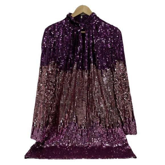 Kate Spade New York Ombre Sequin Long Sleeve Shift Mini Dress Sz 10 Party Event - Picture 9 of 10